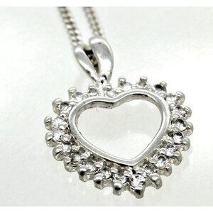 925 STERLING Italy HAN small heart pendant w/simulated diamonds necklace 16"